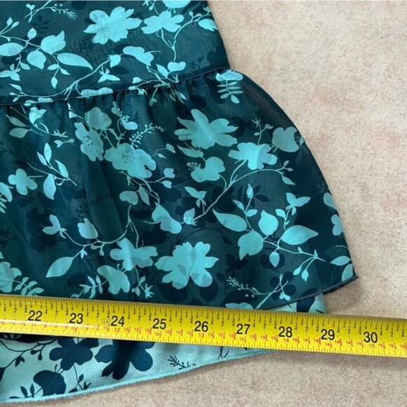 Esprit 2 Tone Green Floral Midi Sheer Flare Skirt - Picture 9 of 9
